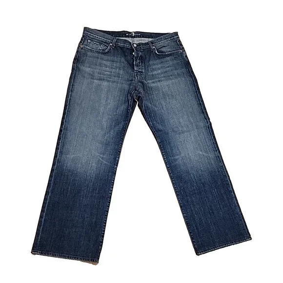 7 FOR ALL MANKIND size 38 32 mens RELAXED fit button fly denim blue Jeans new - Picture 2 of 9
